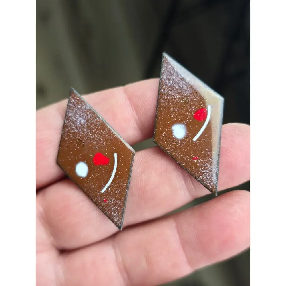 Lot 4 Sets Enamel On Copper Abstract Cufflinks 1960's Signed 